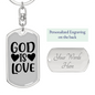 God Is Love Heart Keychain Stainless Steel or 18k Gold Dog Tag Keyring-Express Your Love Gifts
