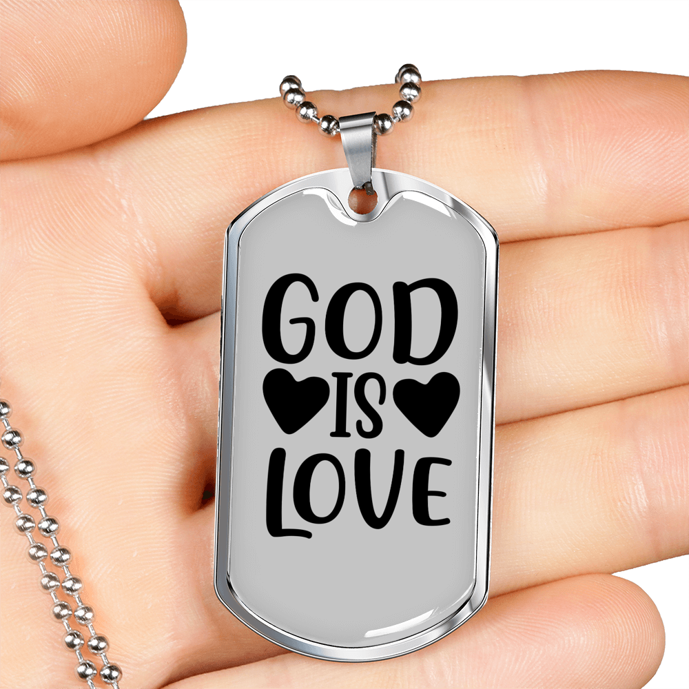 God is Love Heart Necklace Stainless Steel or 18k Gold Dog Tag 24" Chain-Express Your Love Gifts