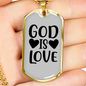 God is Love Heart Necklace Stainless Steel or 18k Gold Dog Tag 24" Chain-Express Your Love Gifts