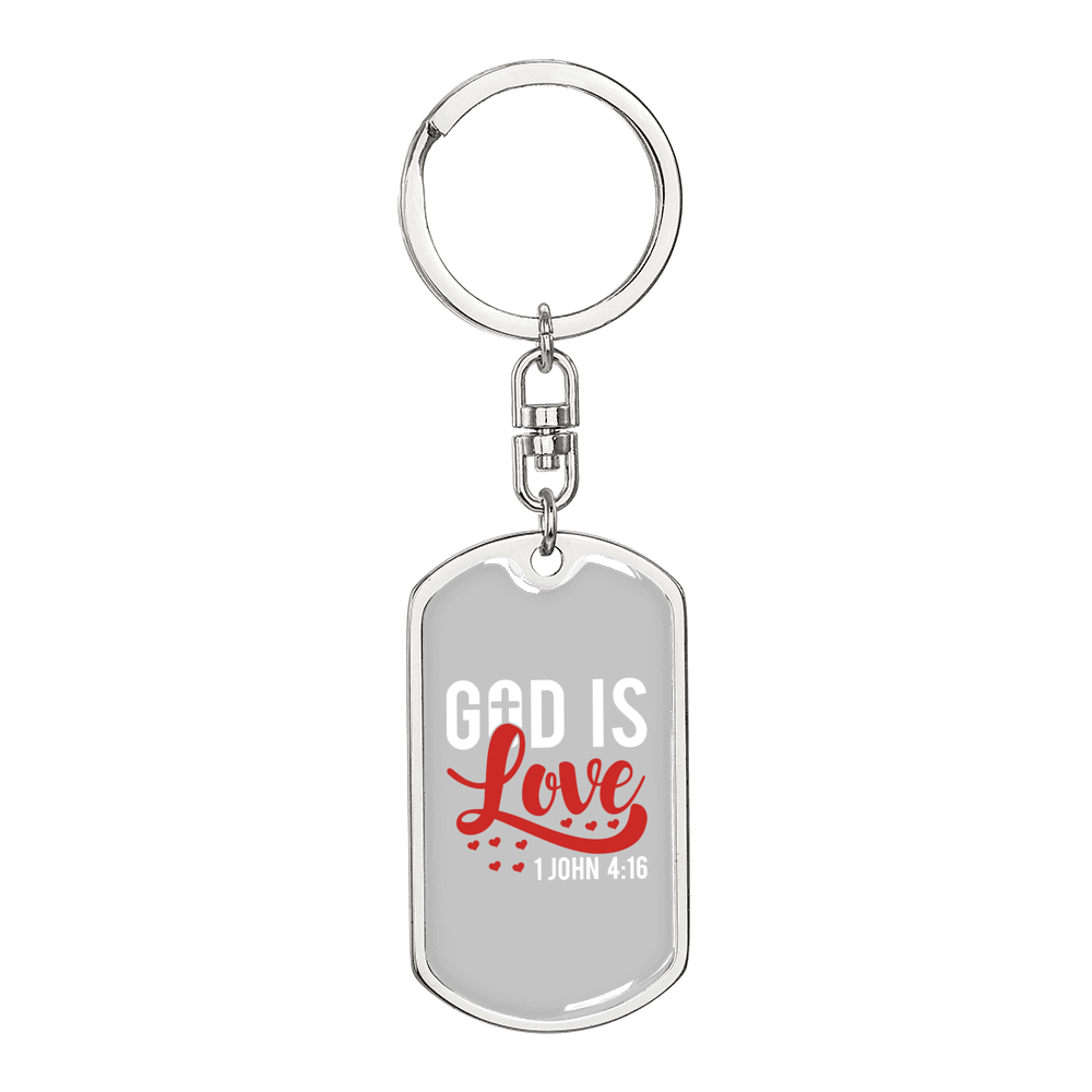 God Is Love Hearts Christian Keychain Stainless Steel or 18k Gold Dog Tag Keyring-Express Your Love Gifts