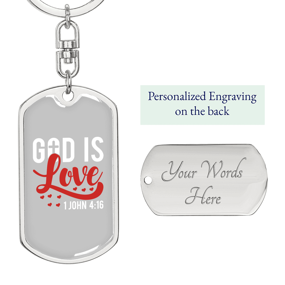 God Is Love Hearts Christian Keychain Stainless Steel or 18k Gold Dog Tag Keyring-Express Your Love Gifts