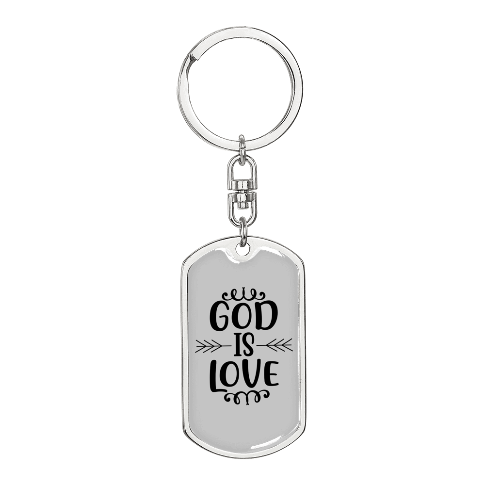 God Is Love Keychain Stainless Steel or 18k Gold Dog Tag Keyring-Express Your Love Gifts