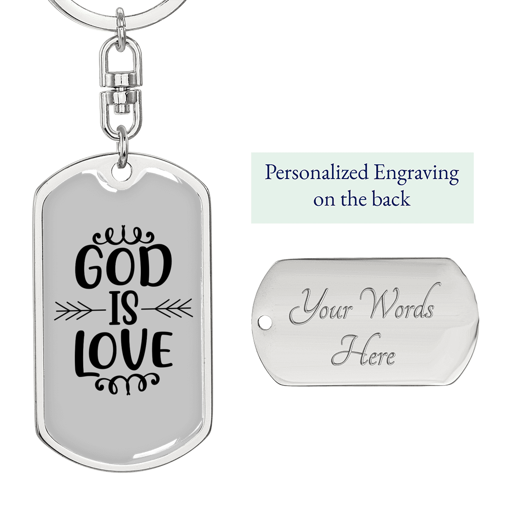 God Is Love Keychain Stainless Steel or 18k Gold Dog Tag Keyring-Express Your Love Gifts