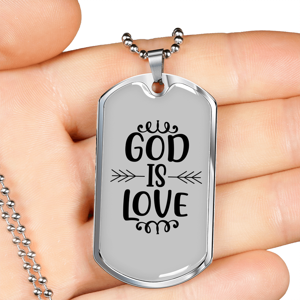 God Is Love Necklace Stainless Steel or 18k Gold Dog Tag 24" Chain-Express Your Love Gifts