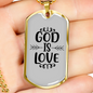 God Is Love Necklace Stainless Steel or 18k Gold Dog Tag 24" Chain-Express Your Love Gifts