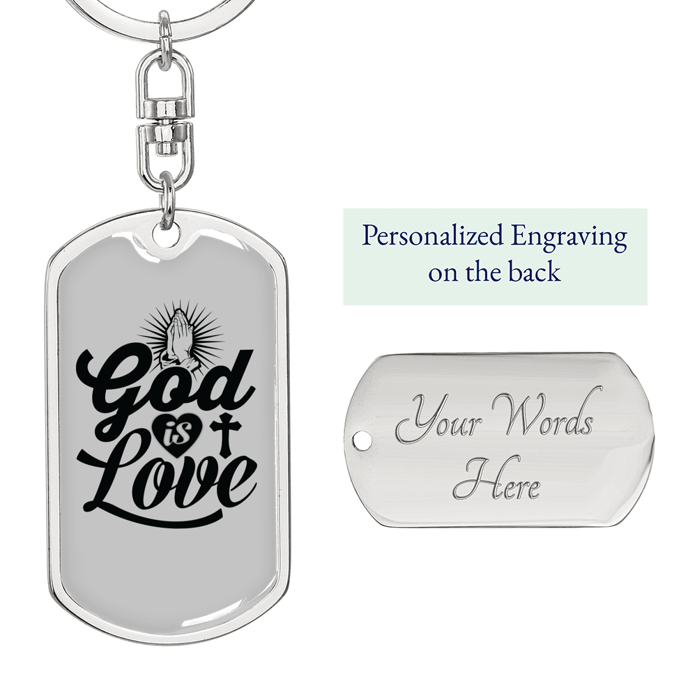 God Is Love Pray Christian Keychain Stainless Steel or 18k Gold Dog Tag Keyring-Express Your Love Gifts