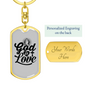 God Is Love Pray Christian Keychain Stainless Steel or 18k Gold Dog Tag Keyring-Express Your Love Gifts