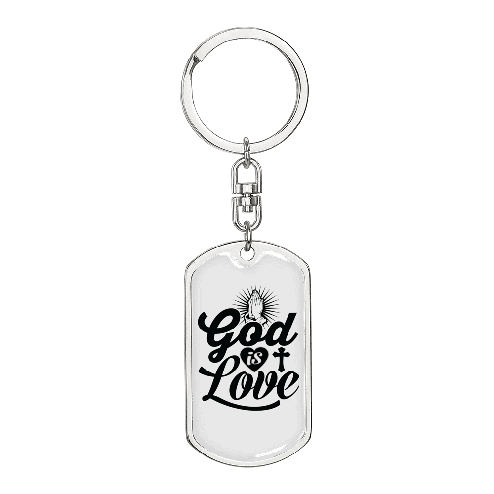 God Is Love Pray Keychain Stainless Steel or 18k Gold Dog Tag Keyring-Express Your Love Gifts