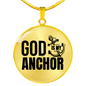 God Is My Anchor Necklace Circle Pendant Stainless Steel or 18k Gold 18-22"-Express Your Love Gifts