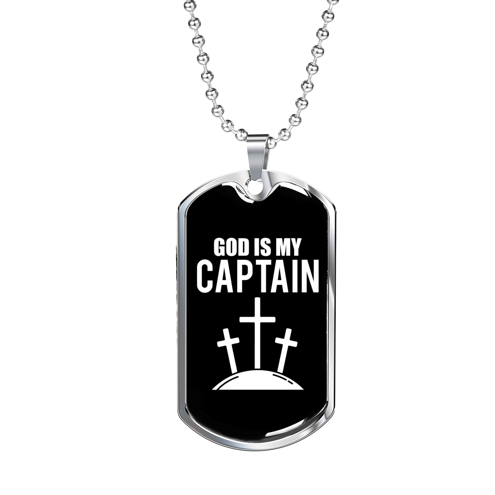 God Is My Captain Necklace Stainless Steel or 18k Gold Dog Tag 24" Chain-Express Your Love Gifts