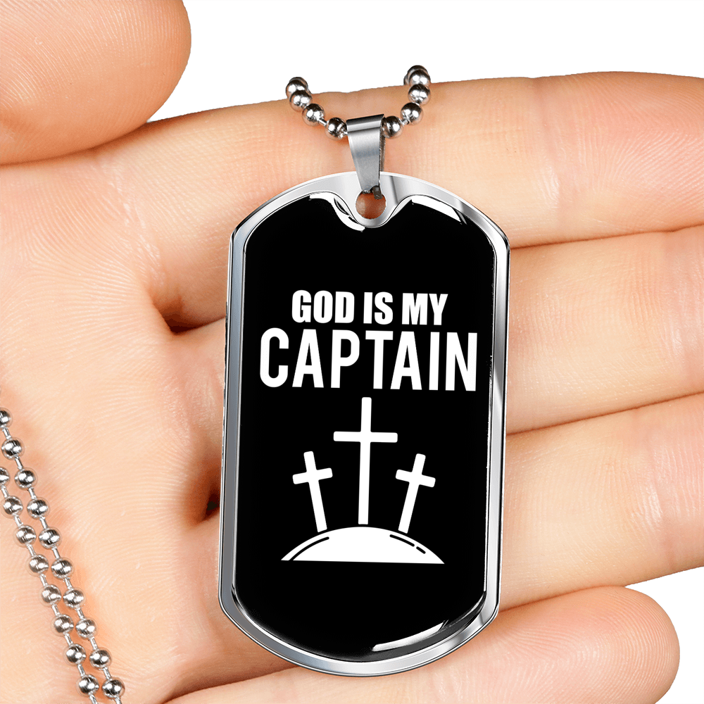 God Is My Captain Necklace Stainless Steel or 18k Gold Dog Tag 24" Chain-Express Your Love Gifts