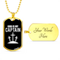 God Is My Captain Necklace Stainless Steel or 18k Gold Dog Tag 24" Chain-Express Your Love Gifts