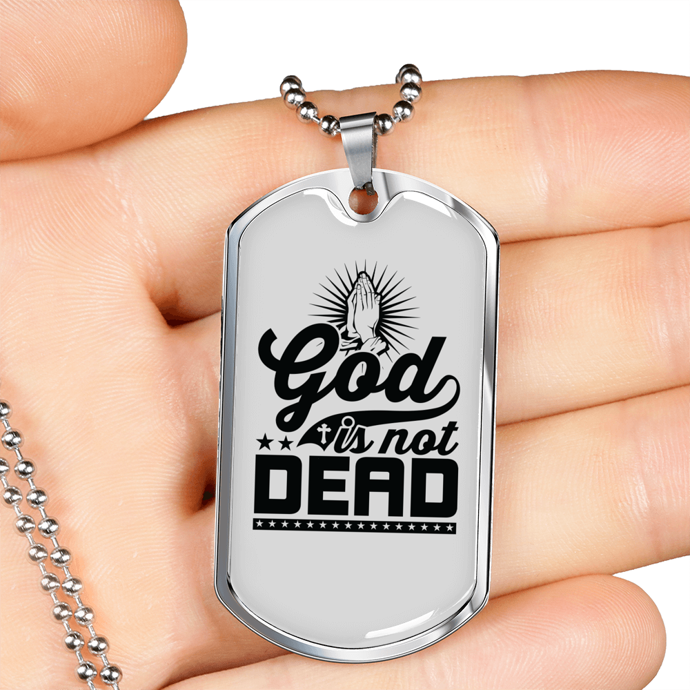 God Is Not Dead Necklace Stainless Steel or 18k Gold Dog Tag 24" Chain-Express Your Love Gifts