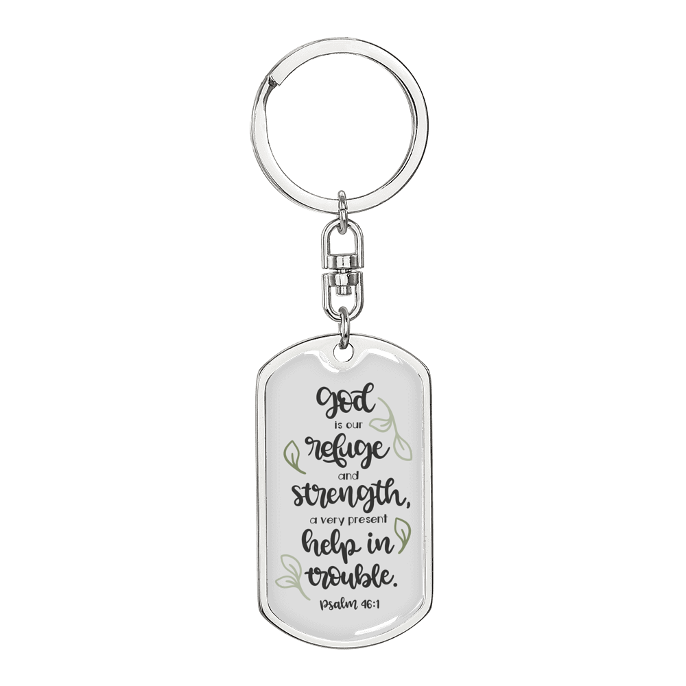 God Is Our Refuge Christian Keychain Stainless Steel or 18k Gold Dog Tag Keyring-Express Your Love Gifts
