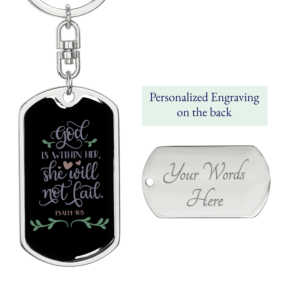 God Is Within Her Psalm 46:5 Keychain Stainless Steel or 18k Gold Dog Tag Keyring-Express Your Love Gifts