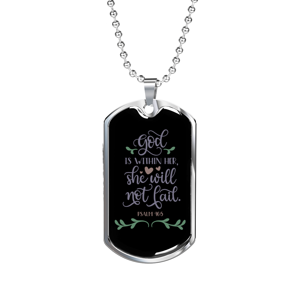 God Is Within Her Psalm 46:5 Necklace Stainless Steel or 18k Gold Dog Tag 24" Chain-Express Your Love Gifts