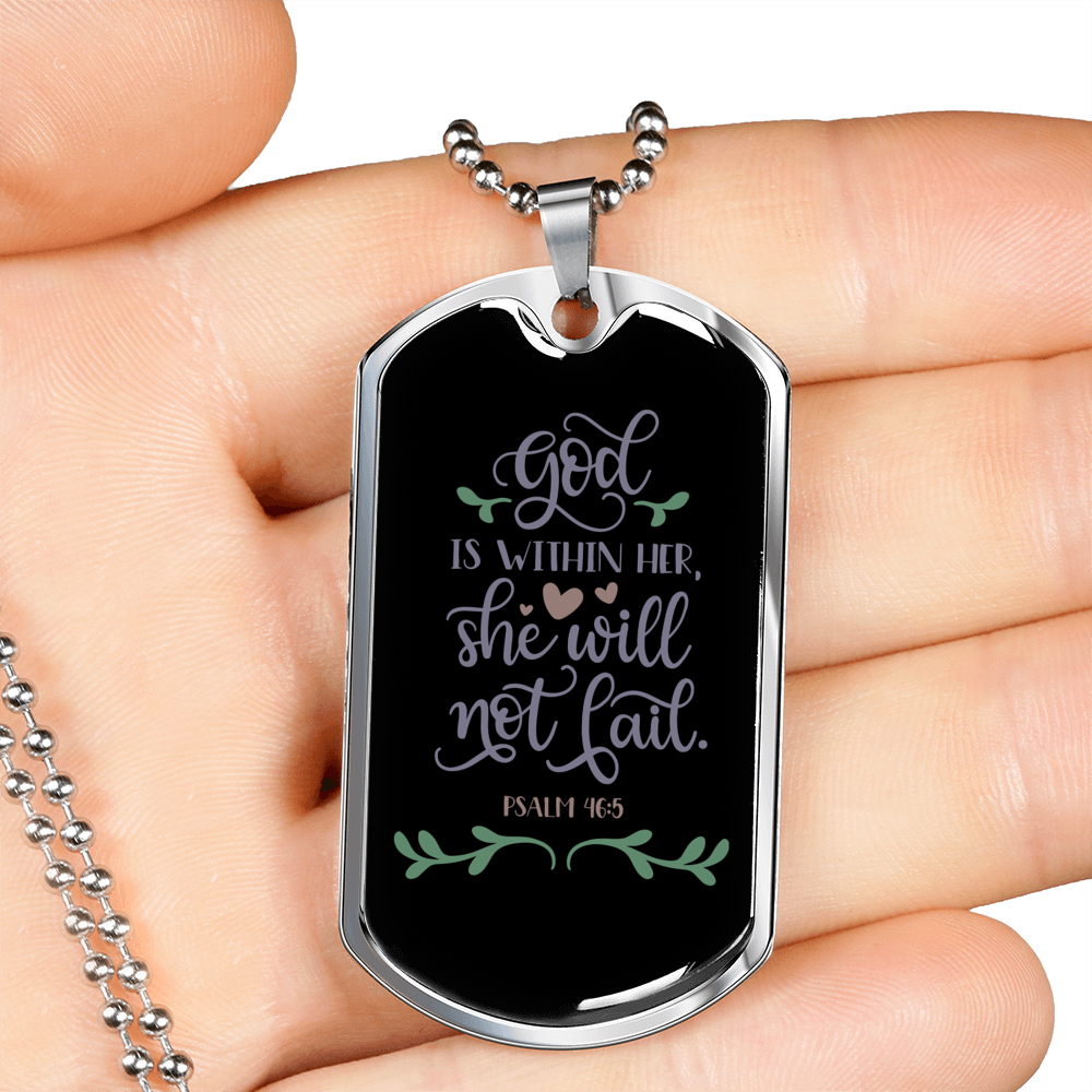 God Is Within Her Psalm 46:5 Necklace Stainless Steel or 18k Gold Dog Tag 24" Chain-Express Your Love Gifts