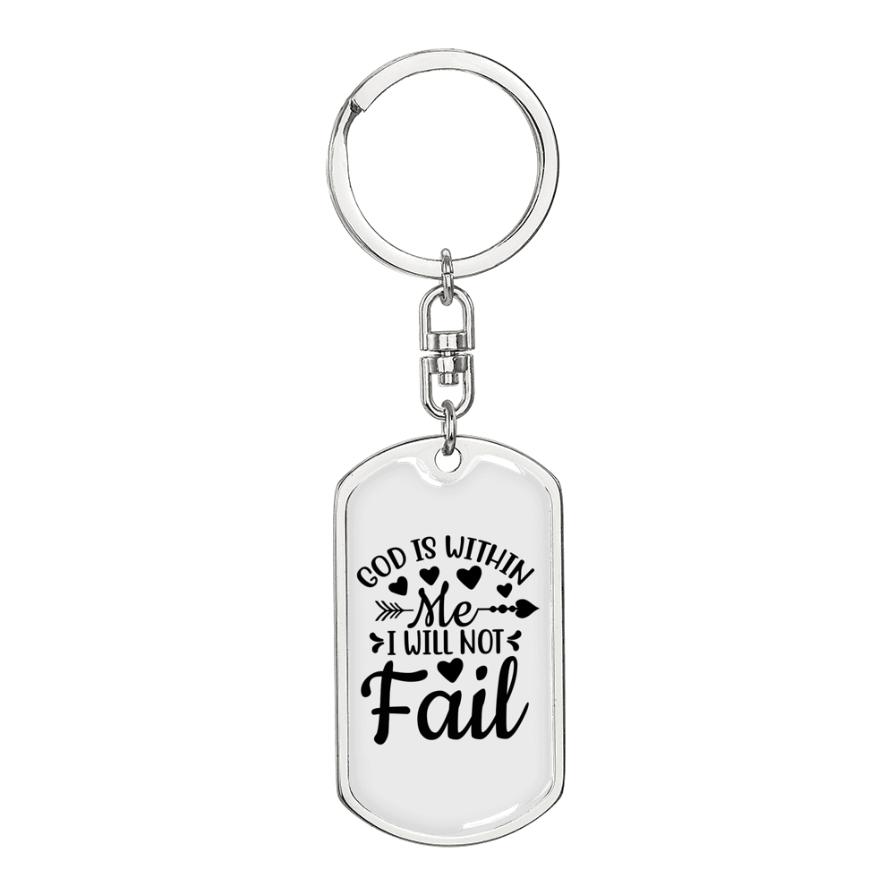 God Is Within Me Keychain Stainless Steel or 18k Gold Dog Tag Keyring-Express Your Love Gifts