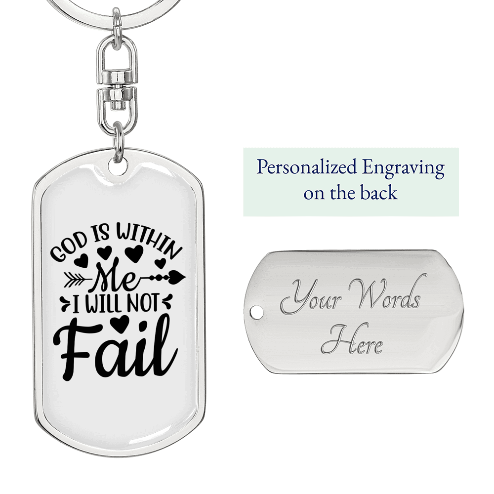 God Is Within Me Keychain Stainless Steel or 18k Gold Dog Tag Keyring-Express Your Love Gifts