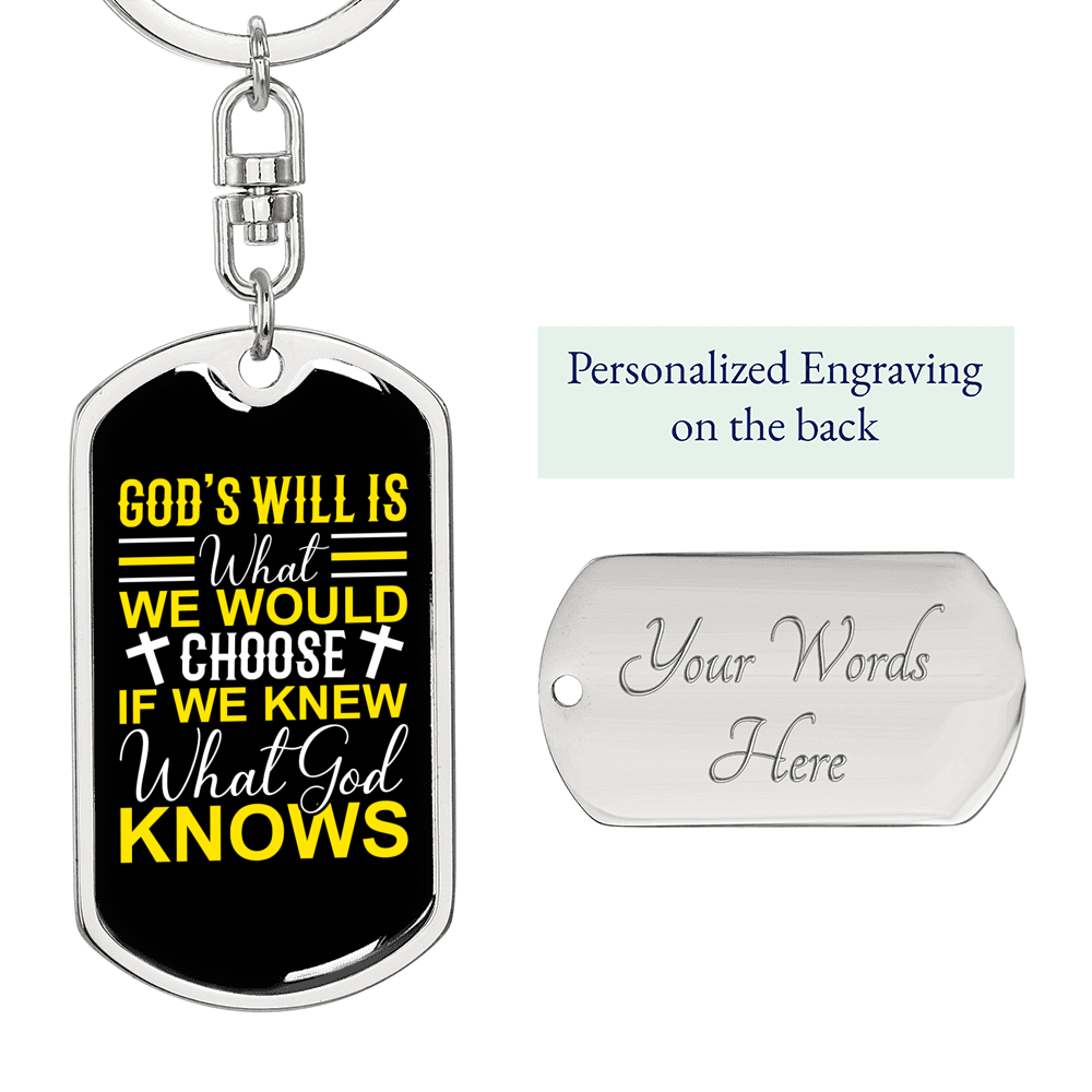 God Knows Keychain Stainless Steel or 18k Gold Dog Tag Keyring-Express Your Love Gifts