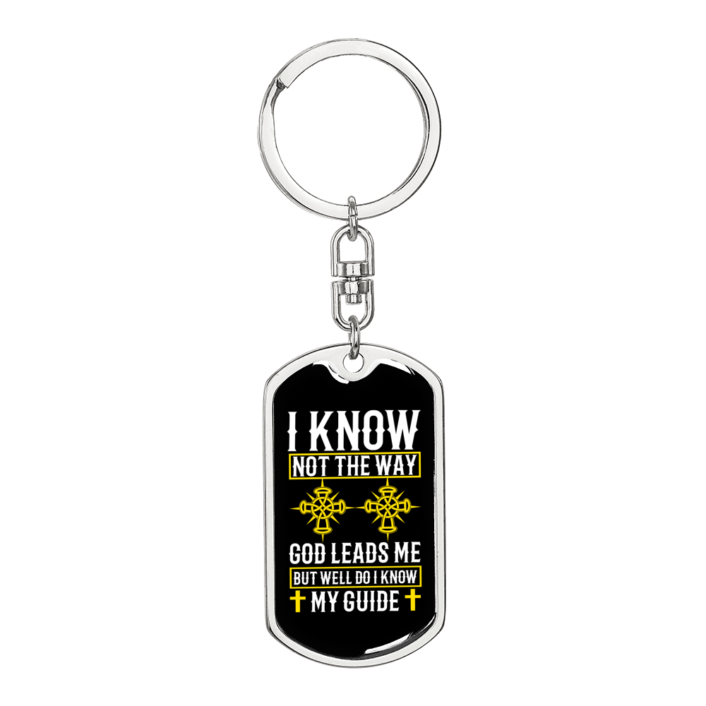 God Leads Me Keychain Stainless Steel or 18k Gold Dog Tag Keyring-Express Your Love Gifts