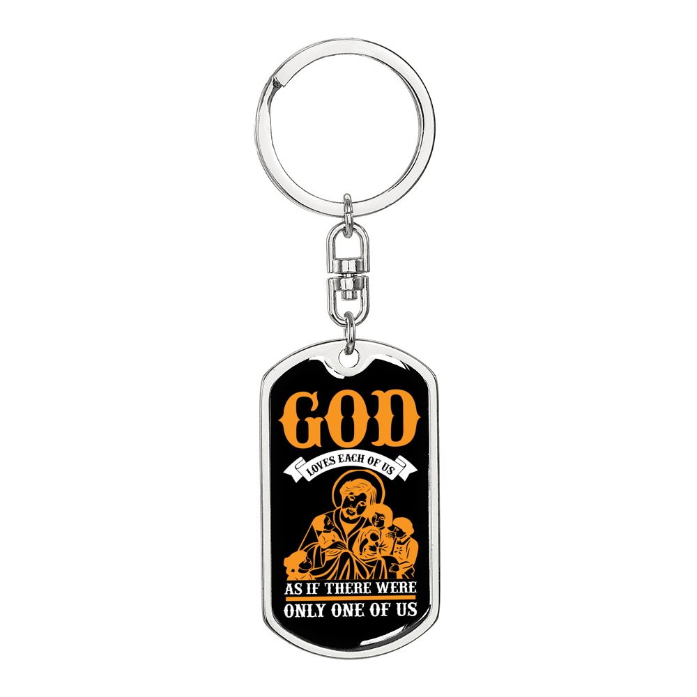 God Loves Each Of Us Orange Keychain Stainless Steel or 18k Gold Dog Tag Keyring-Express Your Love Gifts