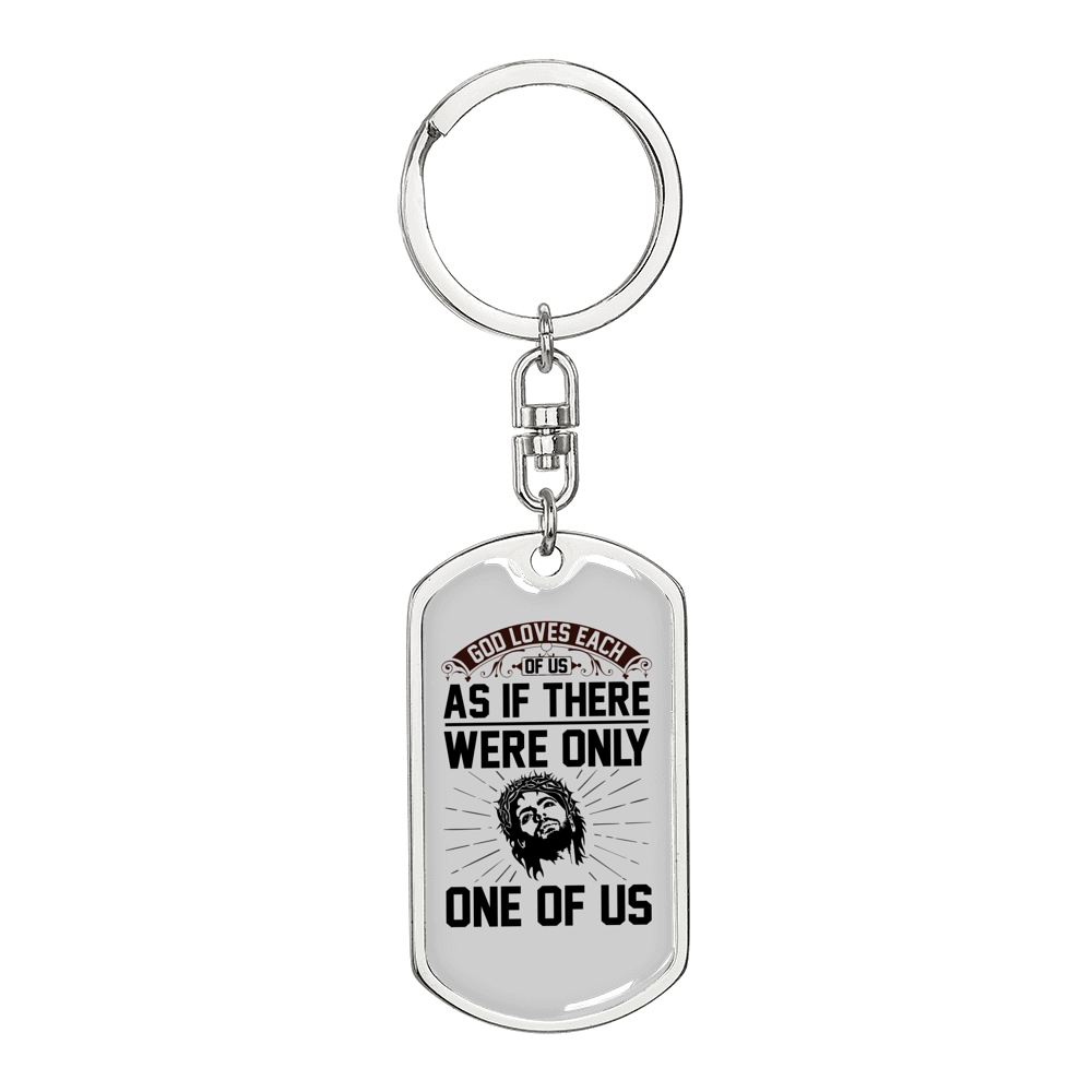 God Loves Us Crown Keychain Stainless Steel or 18k Gold Dog Tag Keyring-Express Your Love Gifts
