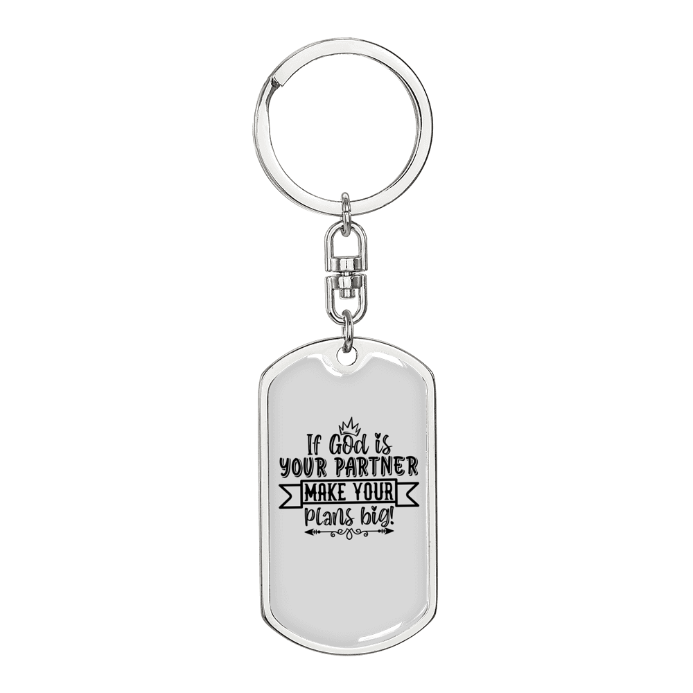 God My Partner Christian Keychain Stainless Steel or 18k Gold Dog Tag Keyring-Express Your Love Gifts