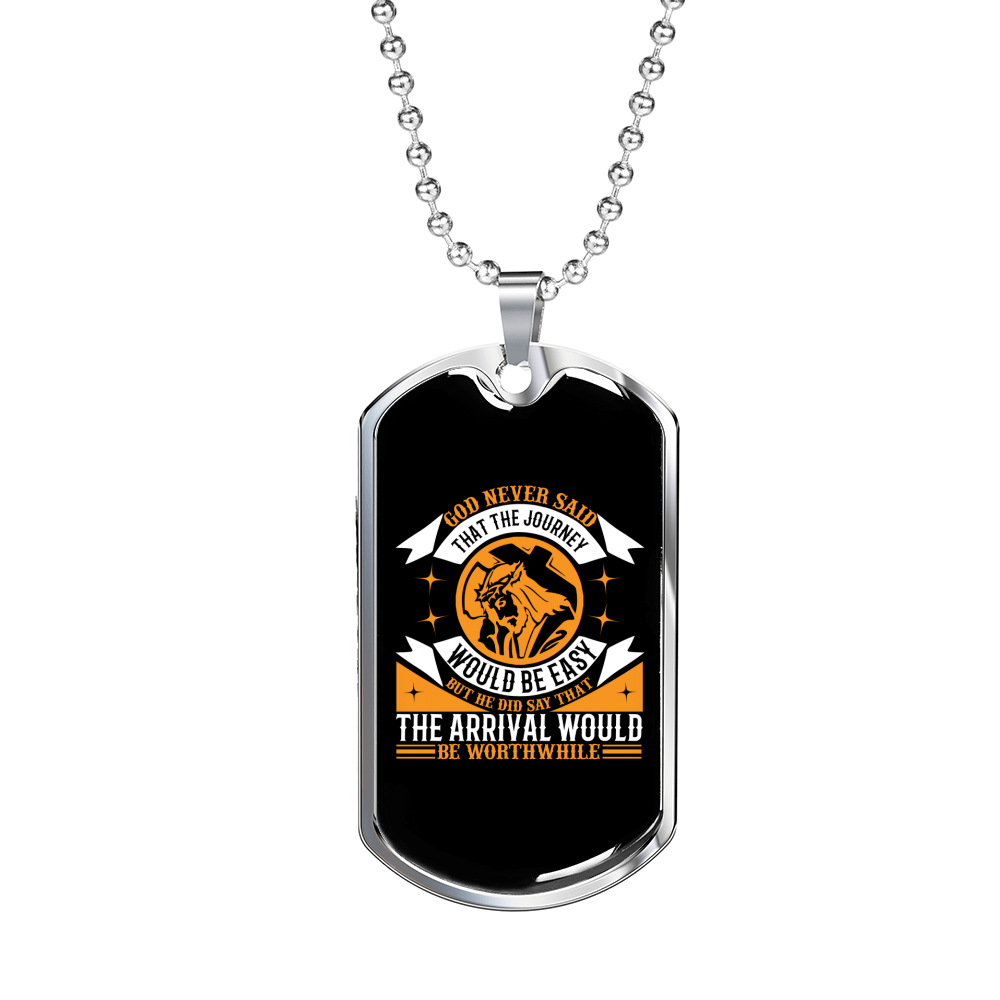 God Never Said Easy Necklace Stainless Steel or 18k Gold Dog Tag 24" Chain-Express Your Love Gifts