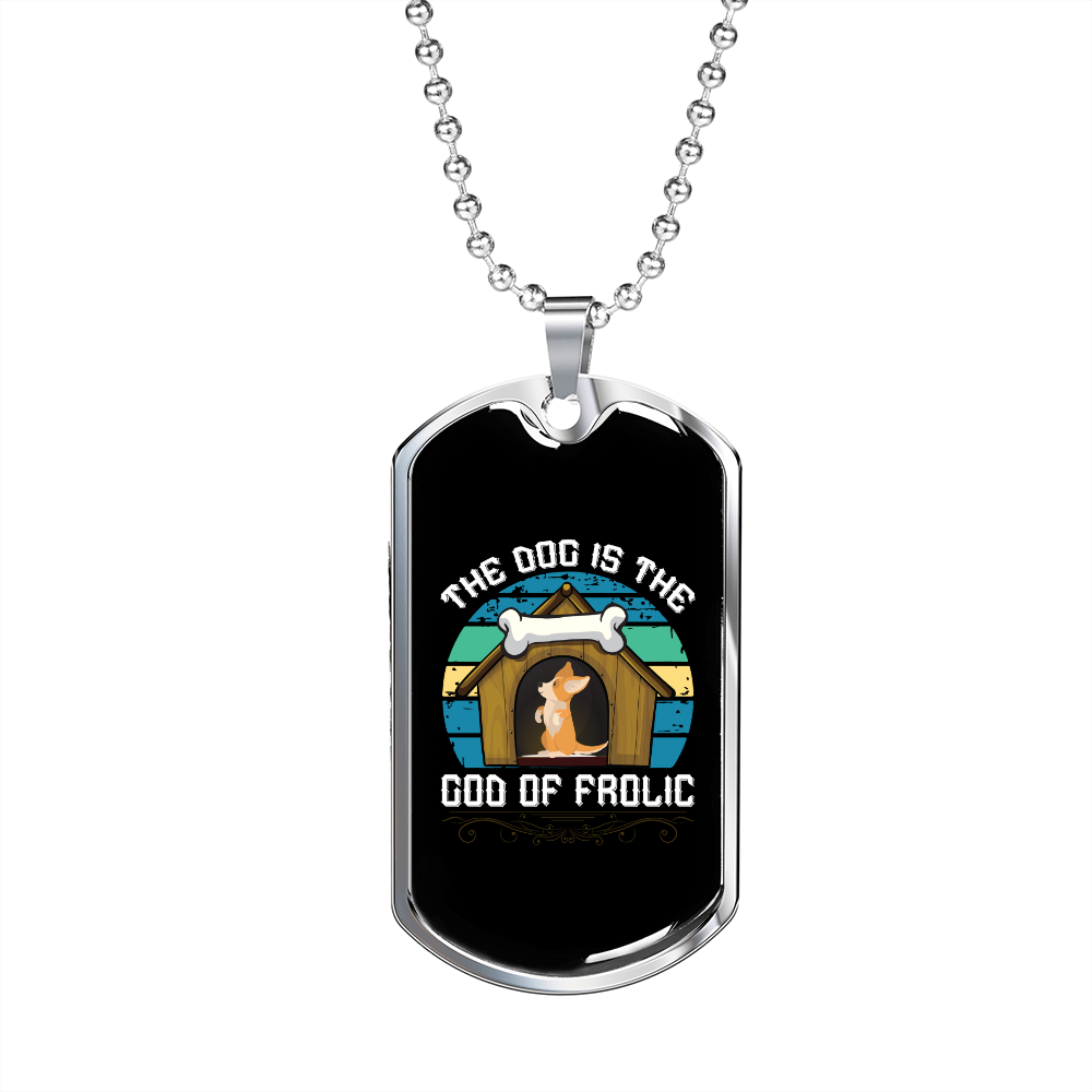 God of Frolic Blue Necklace Stainless Steel or 18k Gold Dog Tag 24" Chain-Express Your Love Gifts