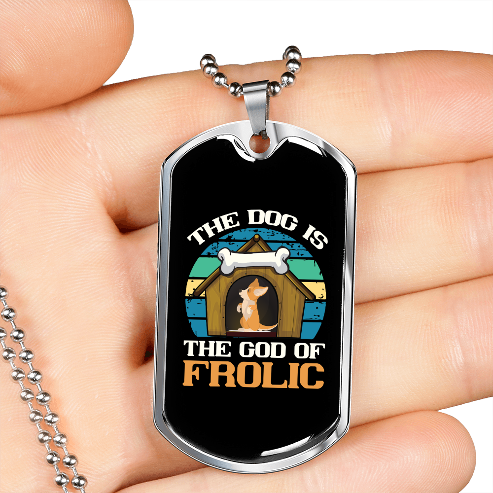 God of The Frolic Blue Necklace Stainless Steel or 18k Gold Dog Tag 24" Chain-Express Your Love Gifts