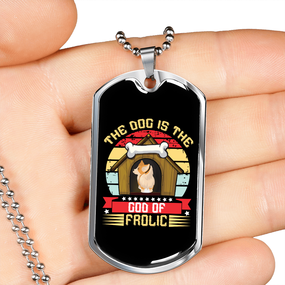 God of The Frolic Necklace Stainless Steel or 18k Gold Dog Tag 24" Chain-Express Your Love Gifts