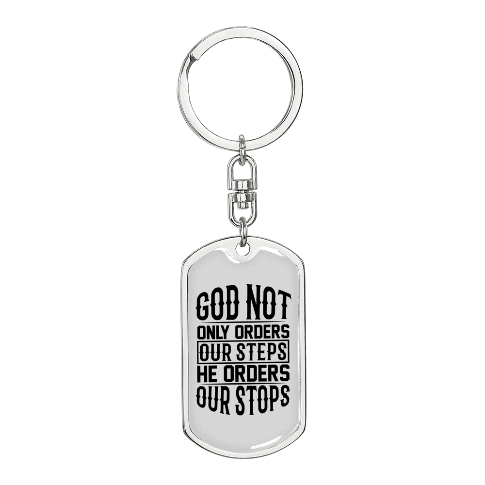 God orders Our Steps Keychain Stainless Steel or 18k Gold Dog Tag Keyring-Express Your Love Gifts