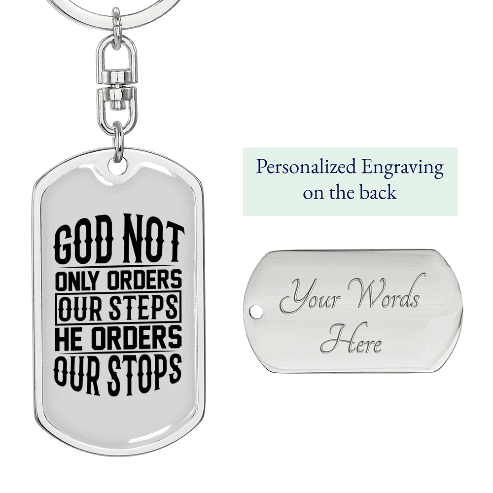 God orders Our Steps Keychain Stainless Steel or 18k Gold Dog Tag Keyring-Express Your Love Gifts