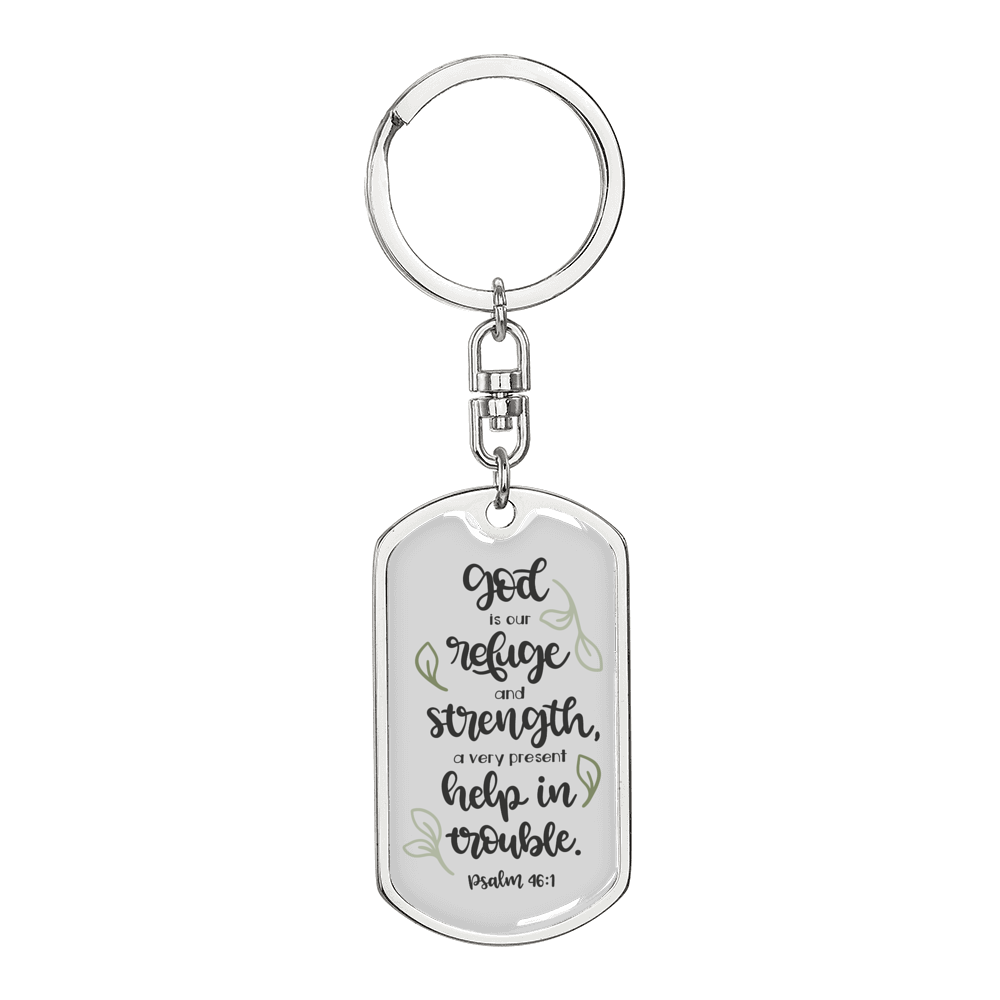God Our Refuge Psalm 46:1 Keychain Stainless Steel or 18k Gold Dog Tag Keyring-Express Your Love Gifts