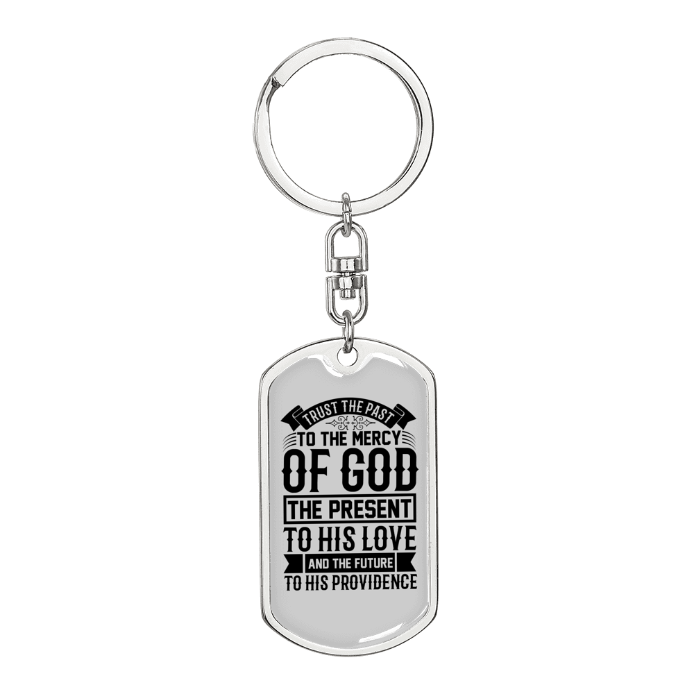 God Past Present Future Keychain Stainless Steel or 18k Gold Dog Tag Keyring-Express Your Love Gifts