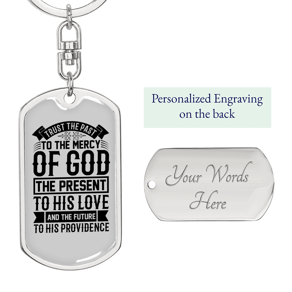 God Past Present Future Keychain Stainless Steel or 18k Gold Dog Tag Keyring-Express Your Love Gifts
