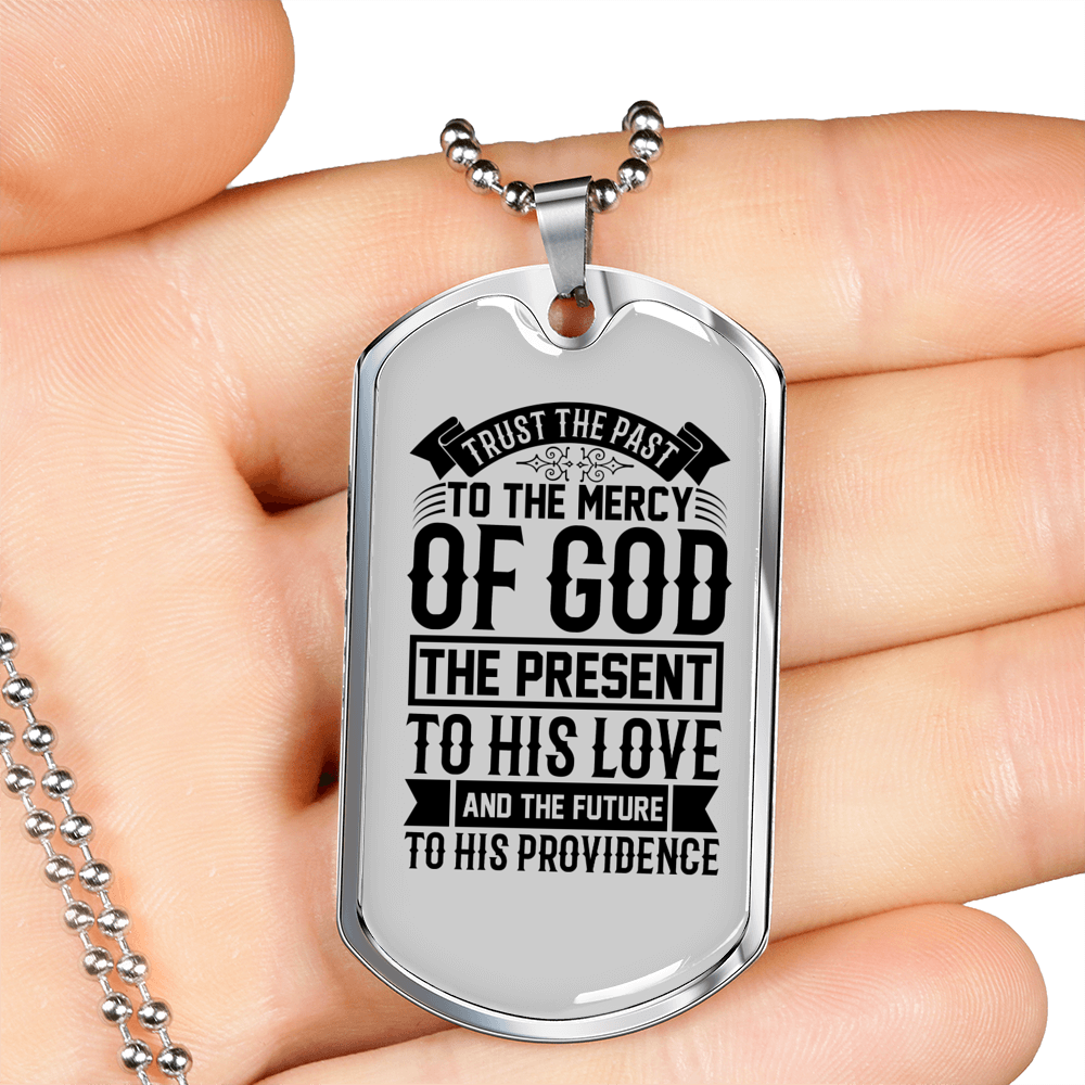 God Past Present Future Necklace Stainless Steel or 18k Gold Dog Tag 24" Chain-Express Your Love Gifts