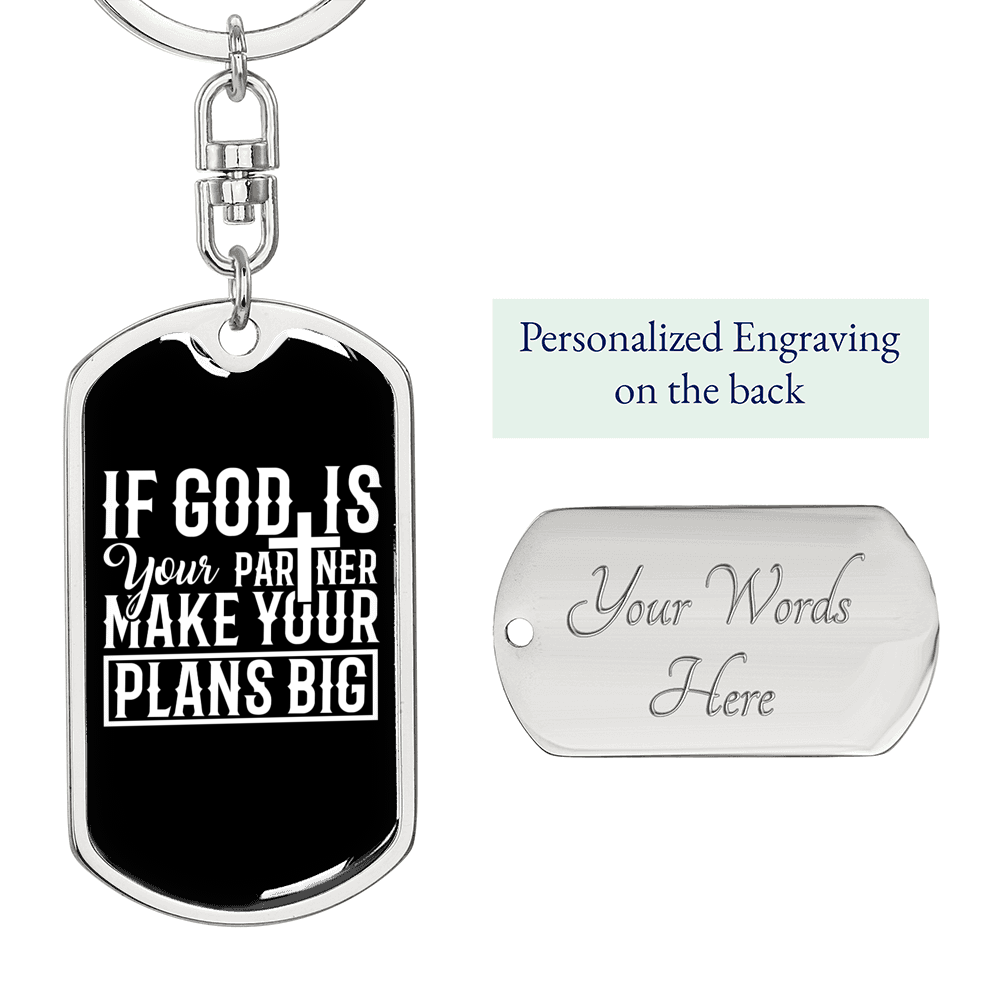God Plans Big Keychain Stainless Steel or 18k Gold Dog Tag Keyring-Express Your Love Gifts