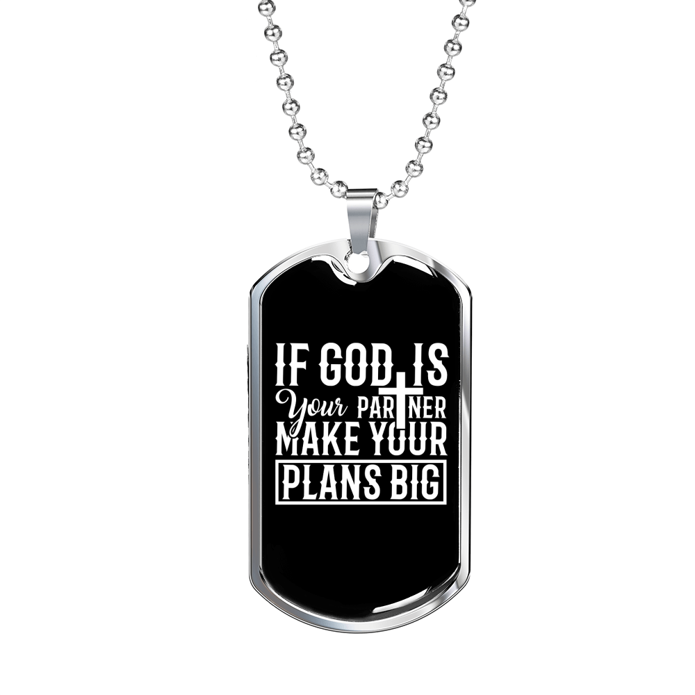 God Plans Big Necklace Stainless Steel or 18k Gold Dog Tag 24" Chain-Express Your Love Gifts