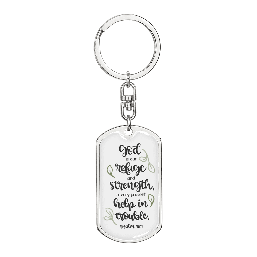 God Refuge And Strength Psalm 46:1 Keychain Stainless Steel or 18k Gold Dog Tag Keyring-Express Your Love Gifts