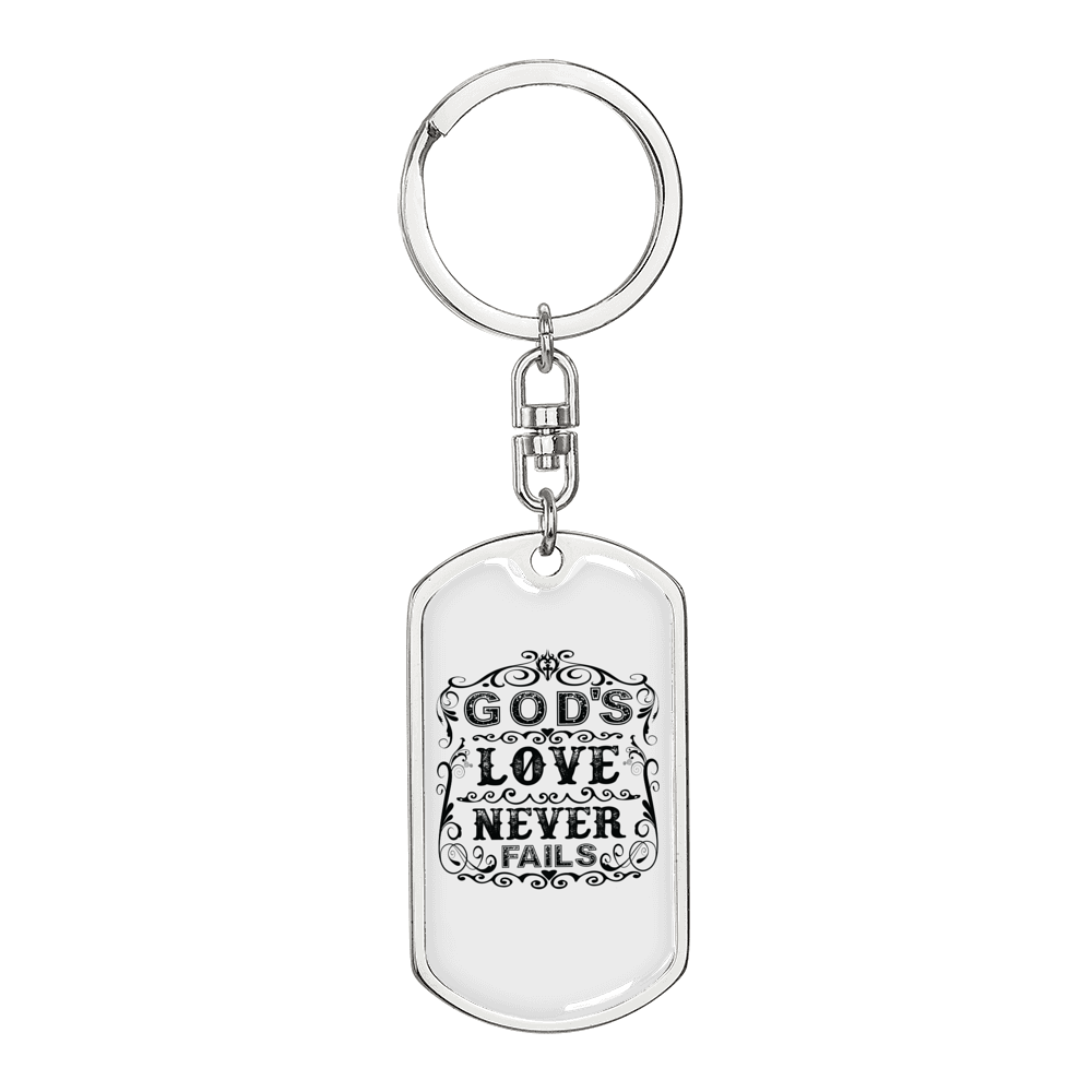 God'S Love Never Fails Keychain Stainless Steel or 18k Gold Dog Tag Keyring-Express Your Love Gifts