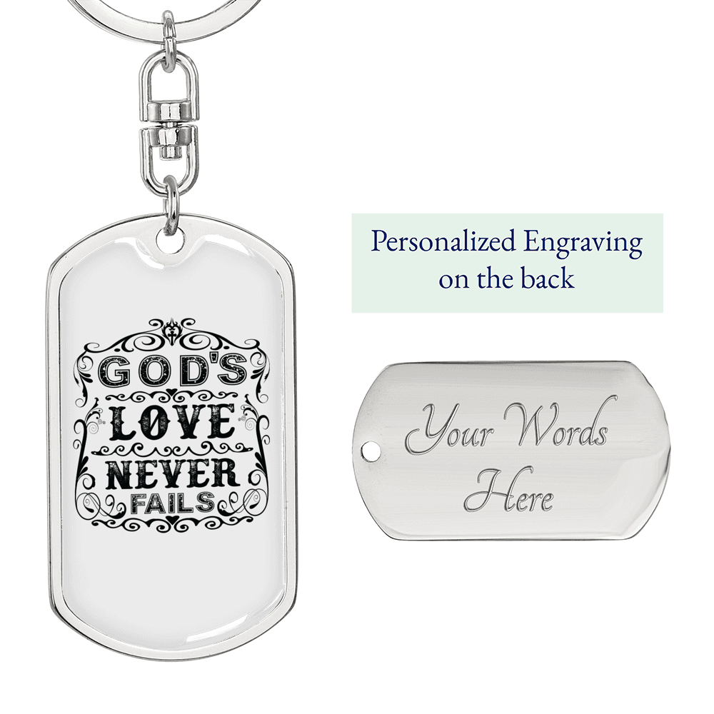 God'S Love Never Fails Keychain Stainless Steel or 18k Gold Dog Tag Keyring-Express Your Love Gifts
