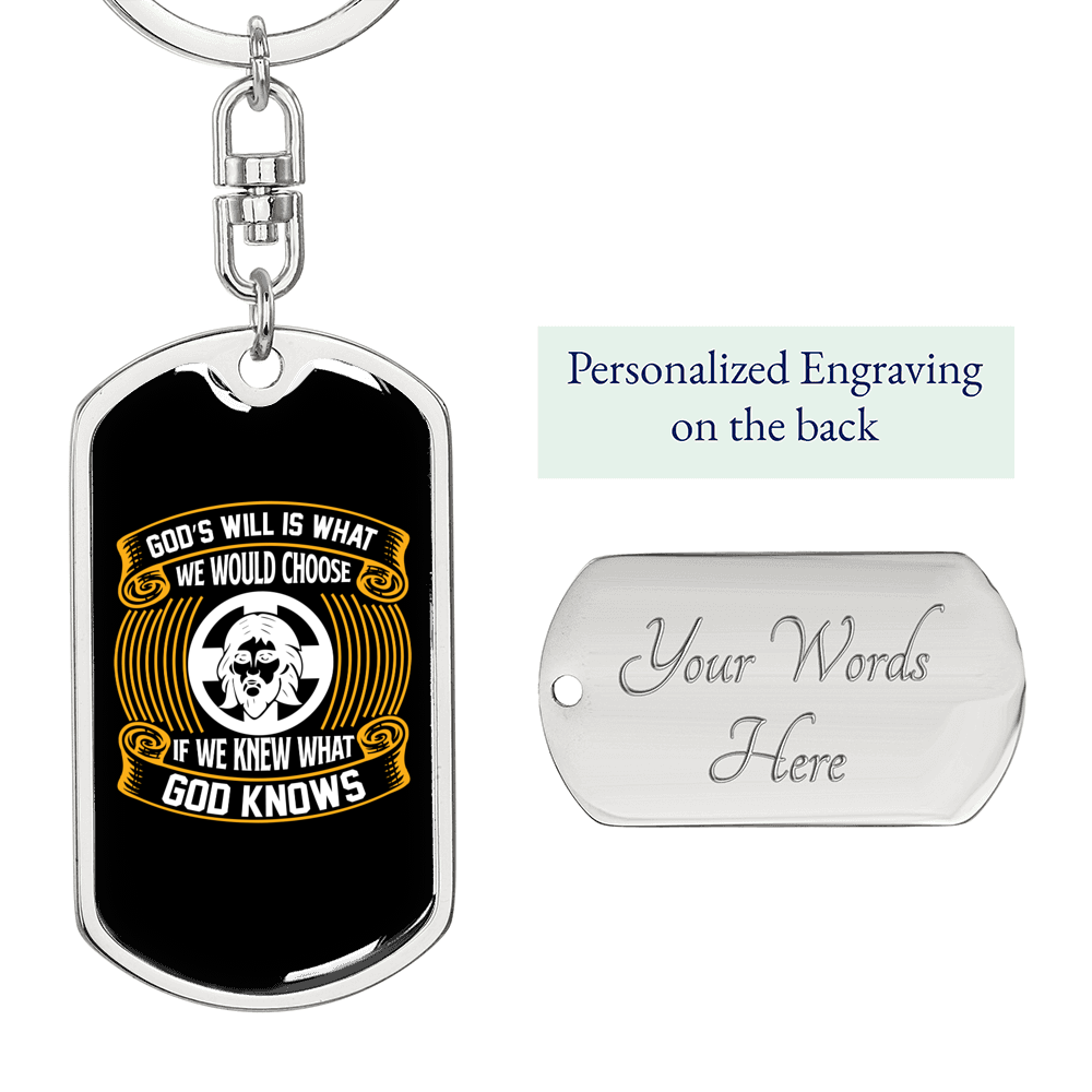 God's Will Keychain Stainless Steel or 18k Gold Dog Tag Keyring-Express Your Love Gifts