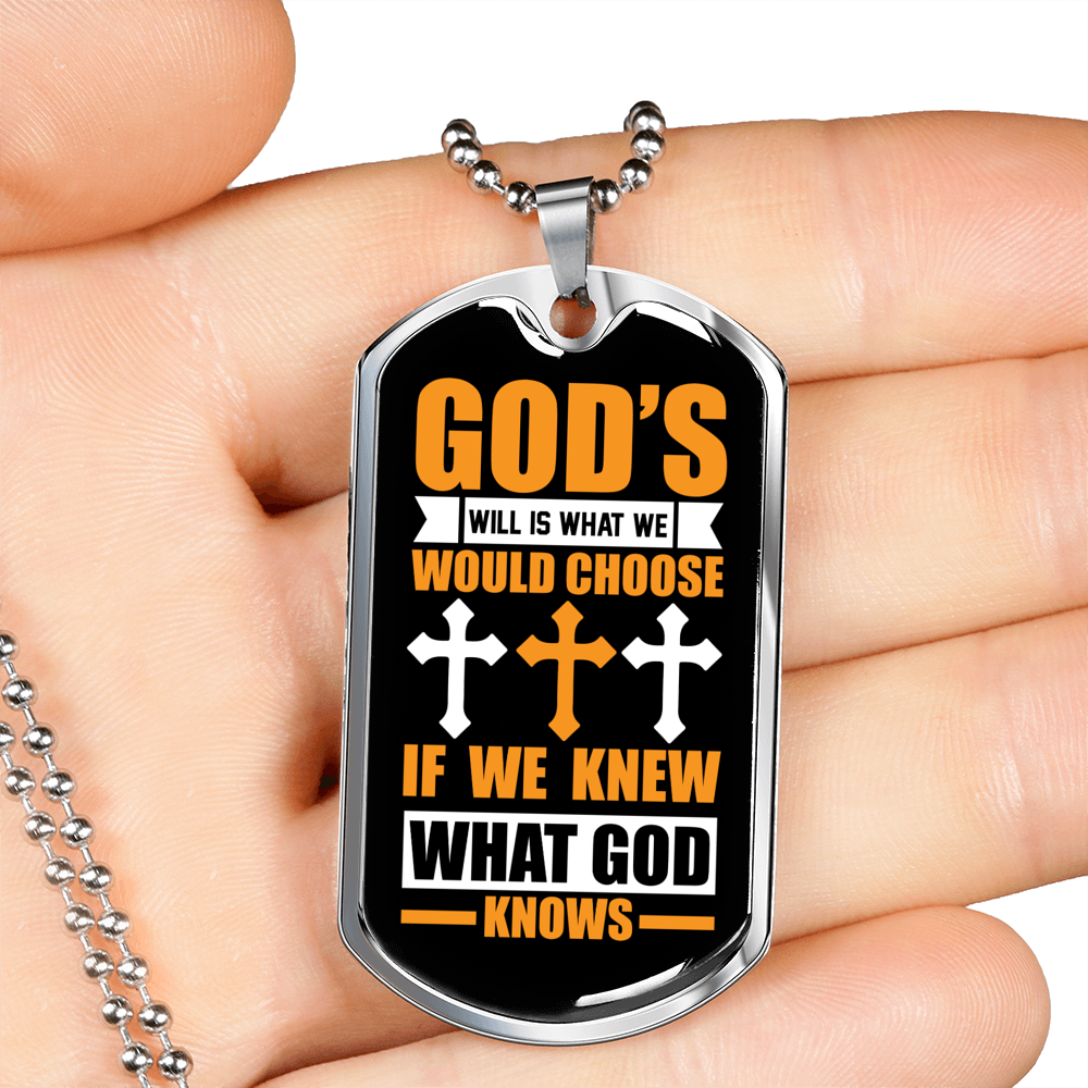 God's Will Necklace Stainless Steel or 18k Gold Dog Tag 24" Chain-Express Your Love Gifts