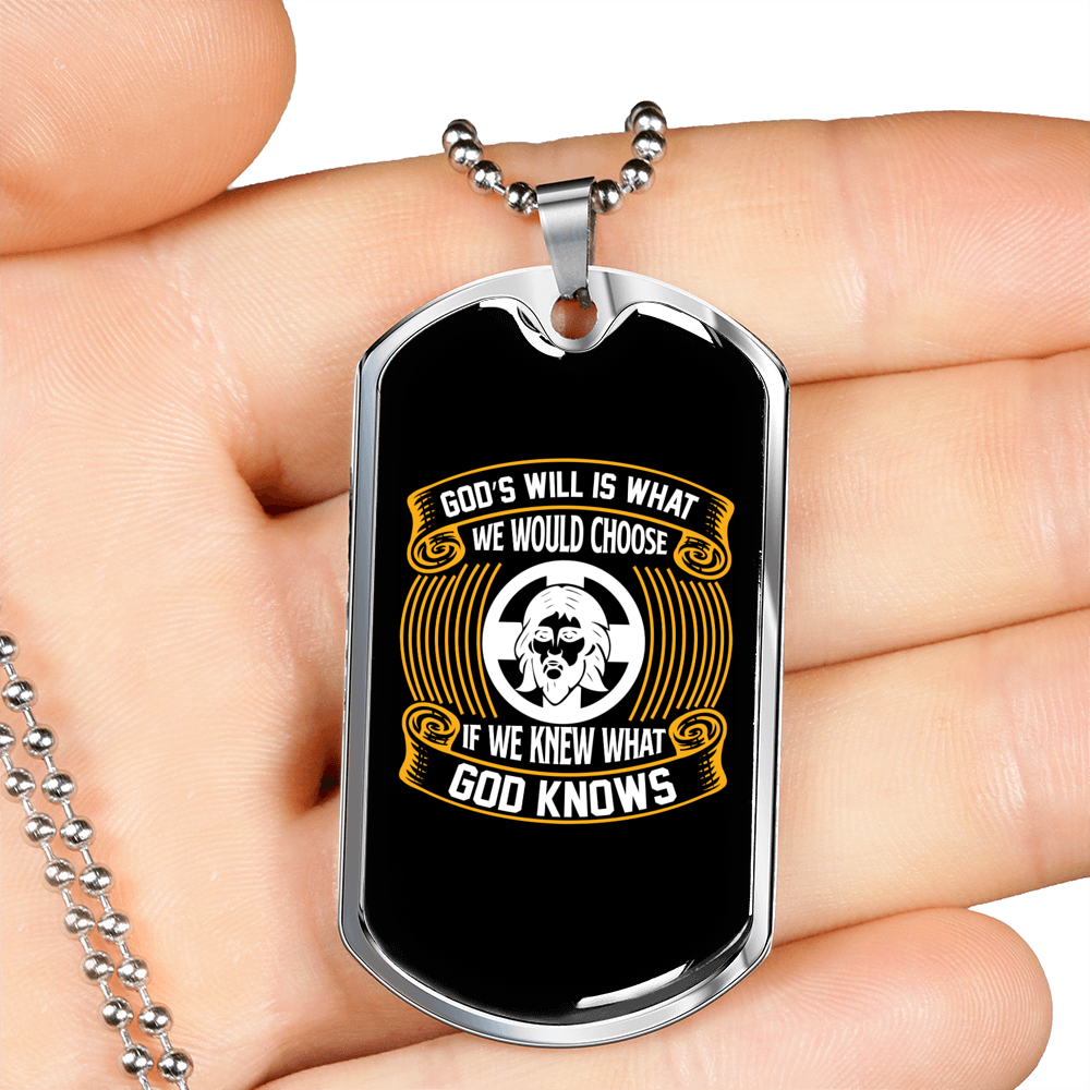 God'S Will We Choose Necklace Stainless Steel or 18k Gold Dog Tag 24" Chain-Express Your Love Gifts