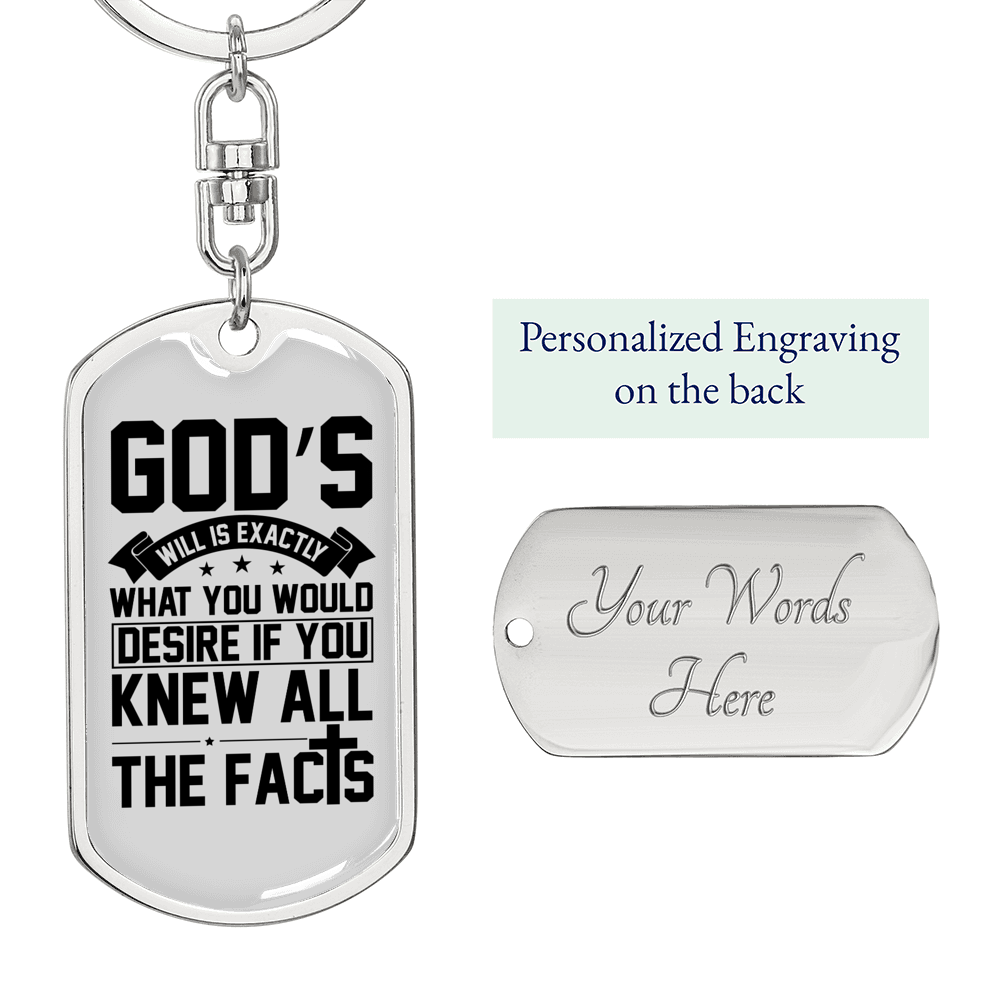 God's Will White Keychain Stainless Steel or 18k Gold Dog Tag Keyring-Express Your Love Gifts