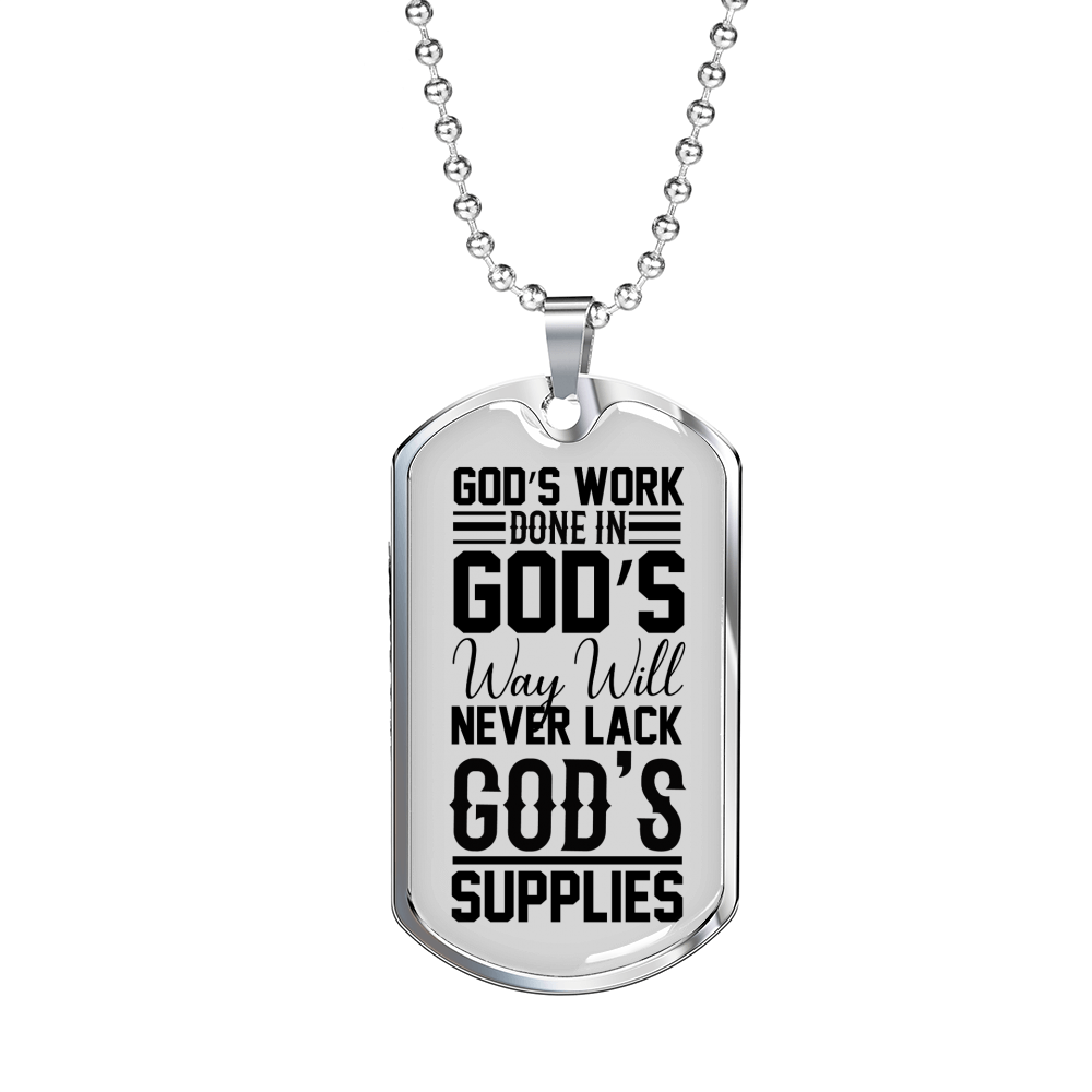 God's Work Done in God's Way Necklace Stainless Steel or 18k Gold Dog Tag 24" Chain-Express Your Love Gifts