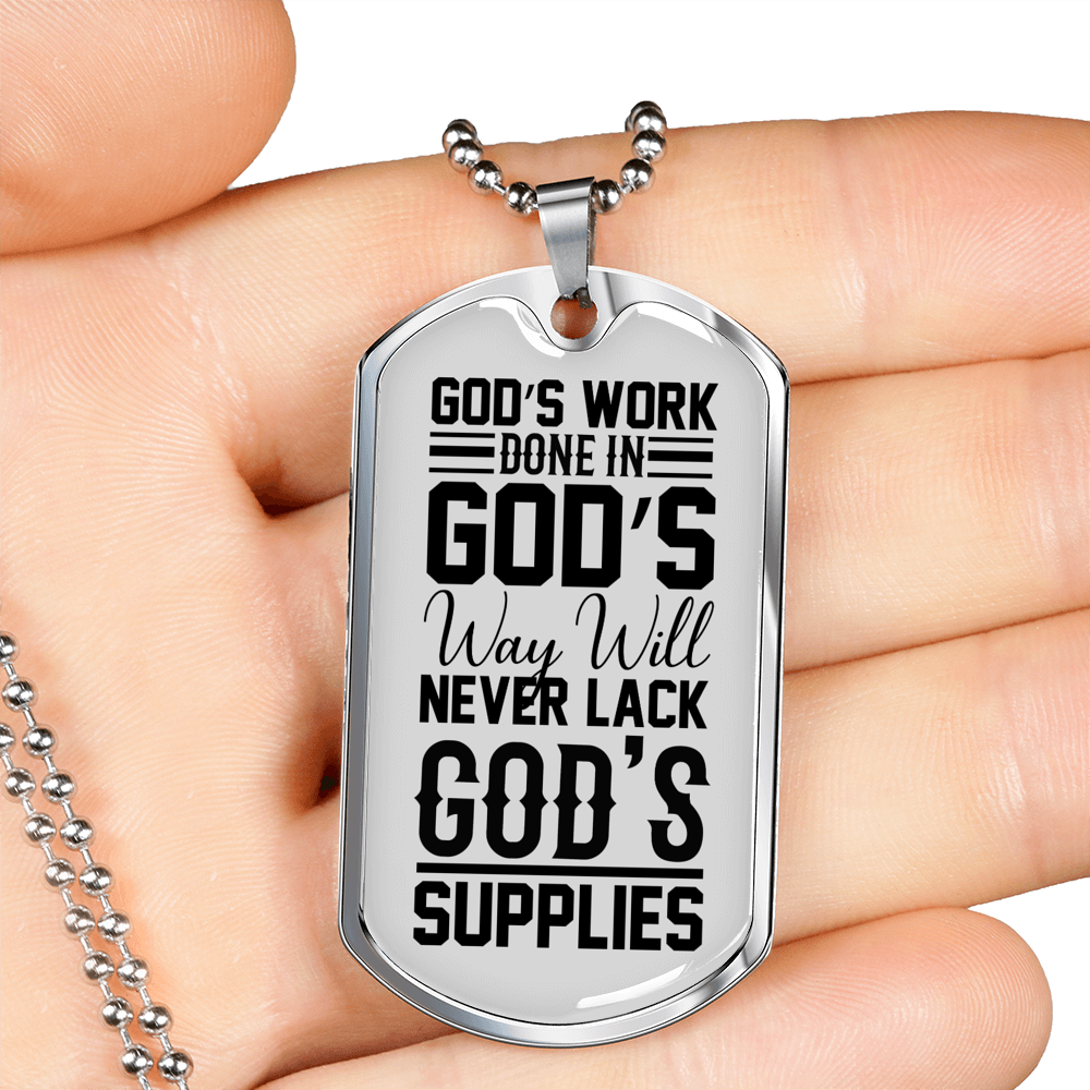 God's Work Done in God's Way Necklace Stainless Steel or 18k Gold Dog Tag 24" Chain-Express Your Love Gifts
