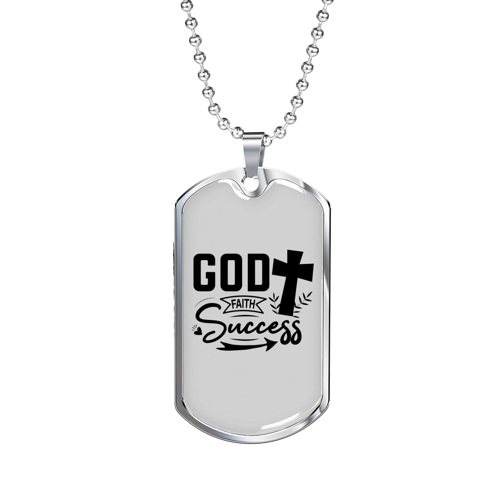 God Success Cross Necklace Stainless Steel or 18k Gold Dog Tag 24" Chain-Express Your Love Gifts